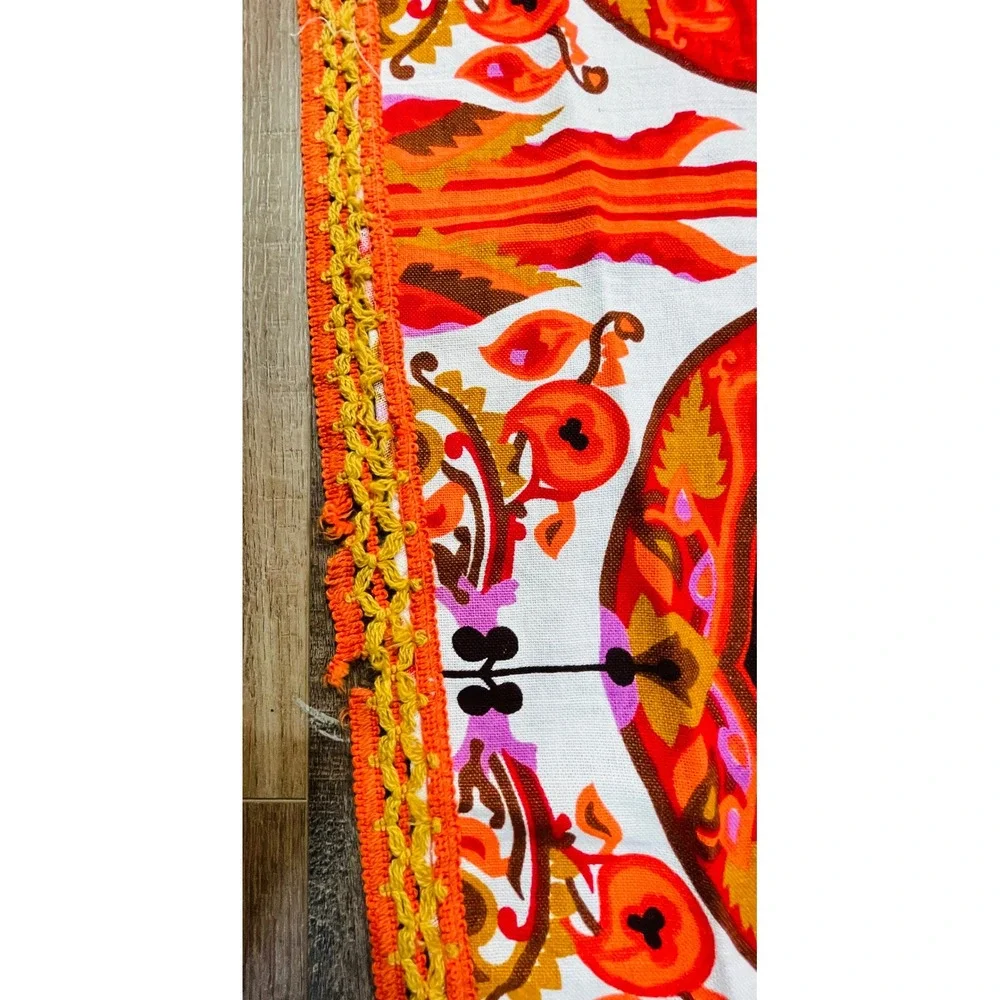 Vintage Bates Bedspread Double Size Orange Paisley Fringe 70s Retro Groovy Boho
